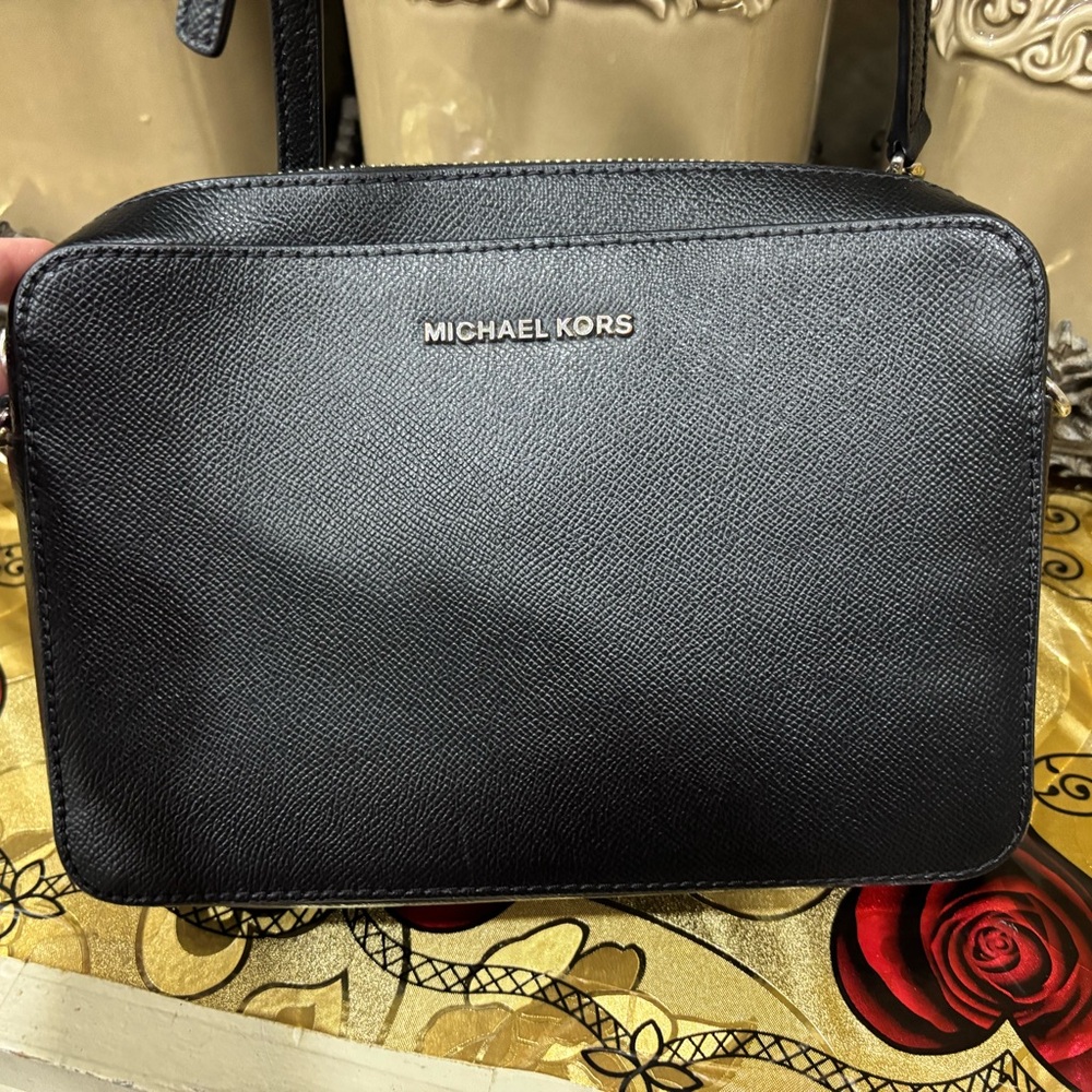 Michael Kors Black Leather Bag with Silver Hardware